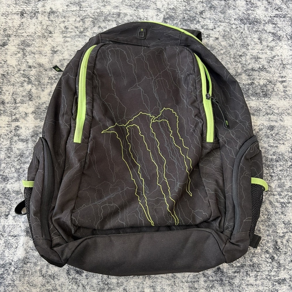 Monster Energy Black Promo Backpack Laptop Padded Pockets Zippers Large Logo